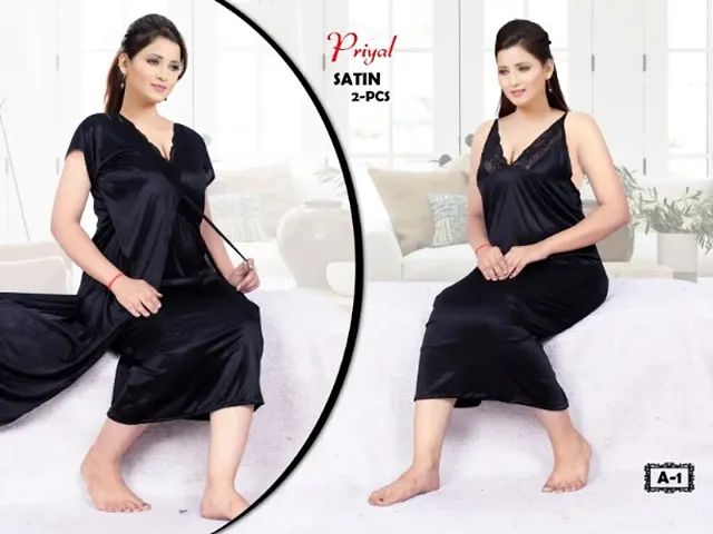 Women's Satin Solid Nightwear Set Pack of 2