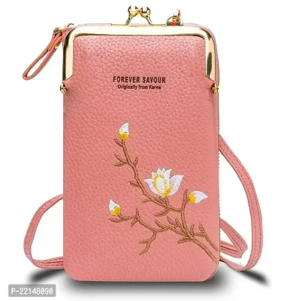Shivika PU Womens Mobile Cell Phone Cash Card Holder Cross-Body Sling Bag Girls Small Hand Wallet-thumb0