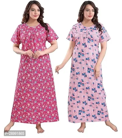 Women's Cotton Printed Maxi Nighty Pack of 2-thumb0