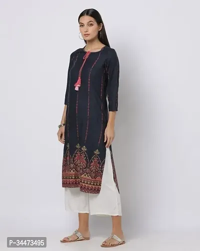 Stylish Navy Blue Cotton Kurta For Women-thumb0