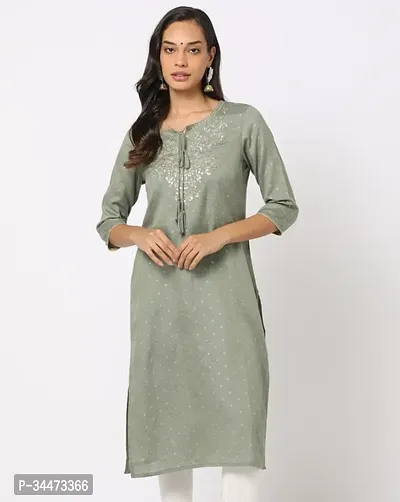 Stylish Green Cotton Kurta For Women-thumb0