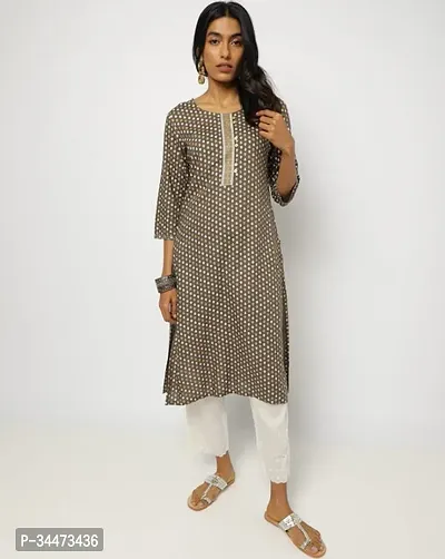 Stylish Brown Cotton Kurta For Women-thumb0