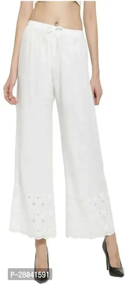 Women Regular Fit White Cotton Blend Palazzos-thumb0