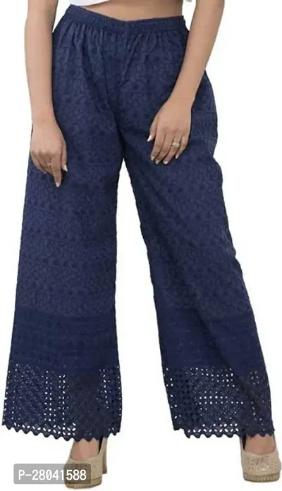 Women Dark Blue  Cotton  Blend Palazzos