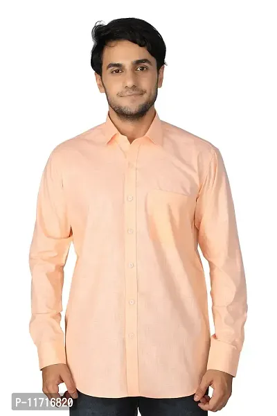 Peach Linen Blend Solid Casual Shirts For Men