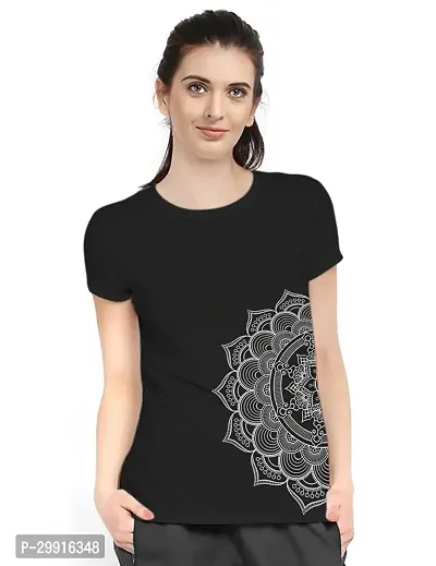 Stylish Black Cotton Blend Printed T-Shirt For Women-thumb0