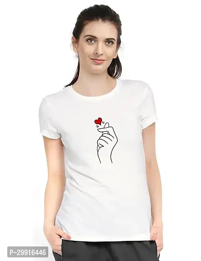 Stylish White Cotton Blend Printed T-Shirt For Women-thumb0