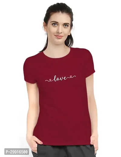 Stylish Maroon Cotton Blend Printed T-Shirt For Women