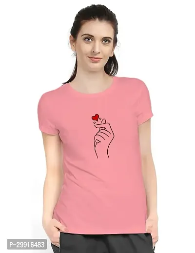 Stylish Peach Cotton Blend Printed T-Shirt For Women