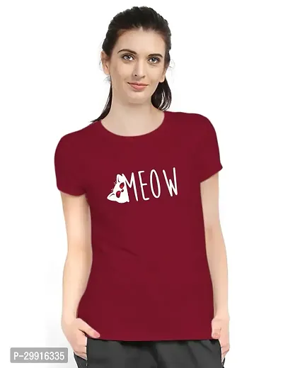 Stylish Maroon Cotton Blend Printed T-Shirt For Women-thumb0