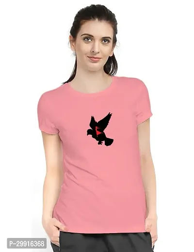 Stylish Peach Cotton Blend Printed T-Shirt For Women