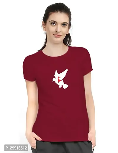 Stylish Maroon Cotton Blend Printed T-Shirt For Women-thumb0