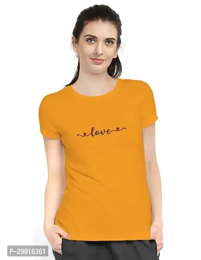 Stylish Yellow Cotton Blend Printed T-Shirt For Women-thumb0