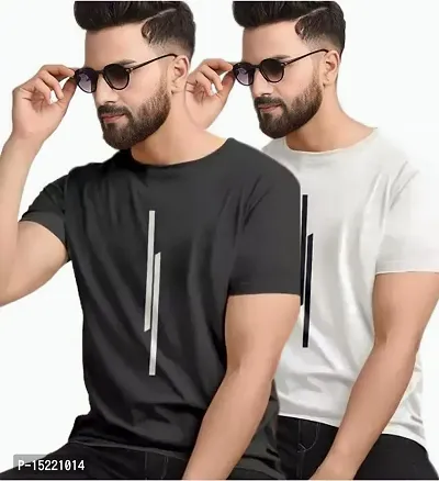 Mens Regular Fit Printed Round Neck Cotton Tshirt Pack of 2-thumb0