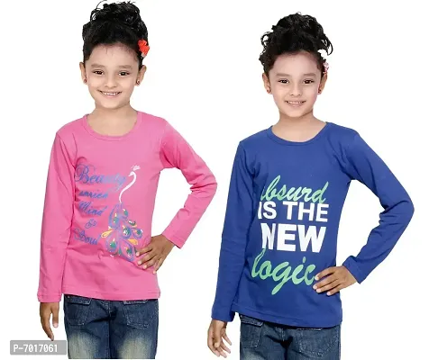 IndiWeaves Girls Cotton Full Sleeve Printed T-Shirt Pack of 2(10200-0108-IW-P2-XL1_Pink::Purple_12-13 Years)-thumb2