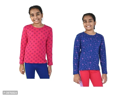 Stylish Multicoloured Cotton Printed Tee Combo For Girls Pack Of 2-thumb0