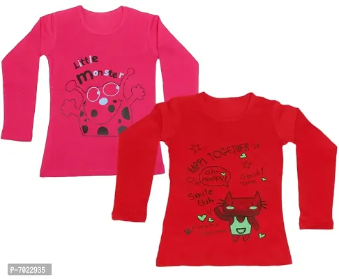 IndiWeaves Girls Cotton Full Sleeve Printed T-Shirt Pack of 2(10200-0002-IW-P2-L1_Red::Red_9-10 Years)