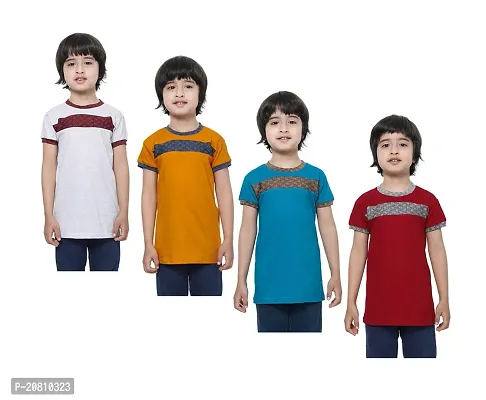 Stylish Multicoloured Cotton Round Neck Tees For Boy Pack Of 4-thumb0