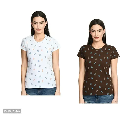 Stylish Multicoloured Cotton Printed Tshirt For Women Pack Of 2-thumb0