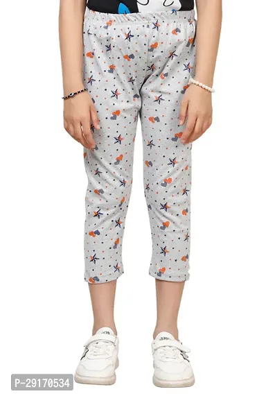 Fabulous Grey Cotton Blend Printed Capri For Girls-thumb0