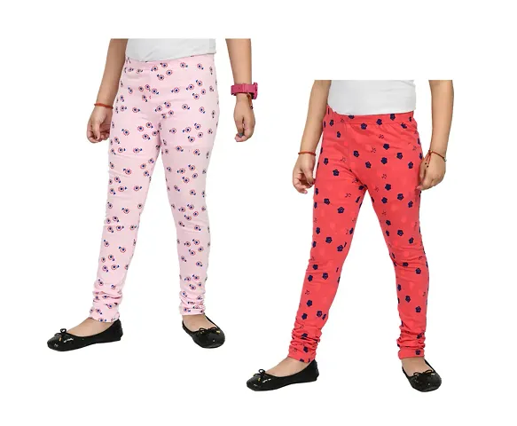 Stylish Fancy Cotton Printed Leggings For Girls Pack Of 2