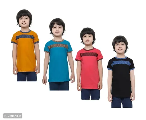 Stylish Multicoloured Cotton Round Neck Tees For Boy Pack Of 4