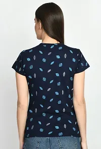 Stylish Navy Blue Cotton Printed Tshirt For Women-thumb4