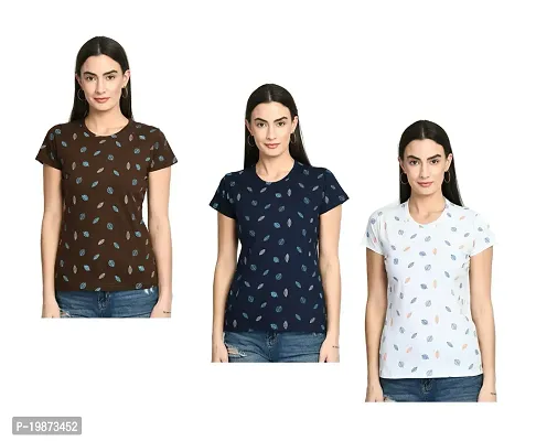 Stylish Multicoloured Cotton Printed Tshirt For Women Pack Of 3