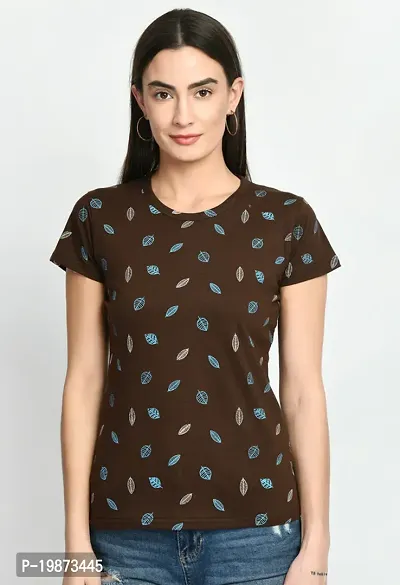 Stylish Brown Cotton Printed Tshirt For Women