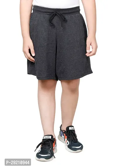 Elegant Grey Cotton Blend Solid Shorts For Boys-thumb0