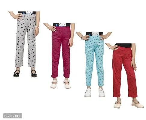 Stylish Multicoloured Cotton Printed Pyjama Lower Pant For Girls Pack Of 4