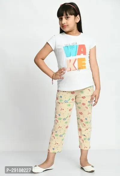 Stylish Beige Cotton Printed Pyjama For Girl-thumb2