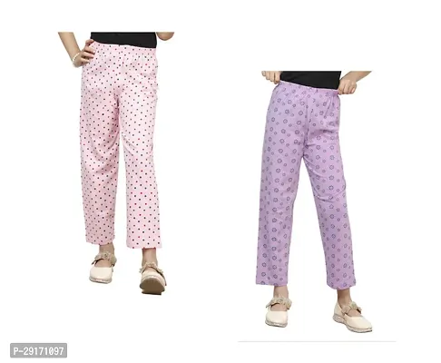 Stylish Multicoloured Cotton Printed Pyjama Lower Pant For Girls Pack Of 2