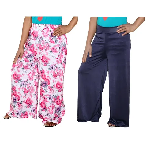 IndiWeaves Women Casual Palazzo Pants ,Plazzo Trousers Casual Wear Plazzo Pant For Women-Free Size-Pack Of 2