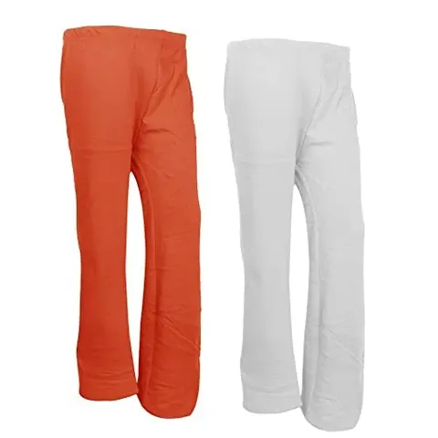 IndiWeaves Womens Warm Woolen Full Length Palazo Pants for Winters_Free Size_Orange/White