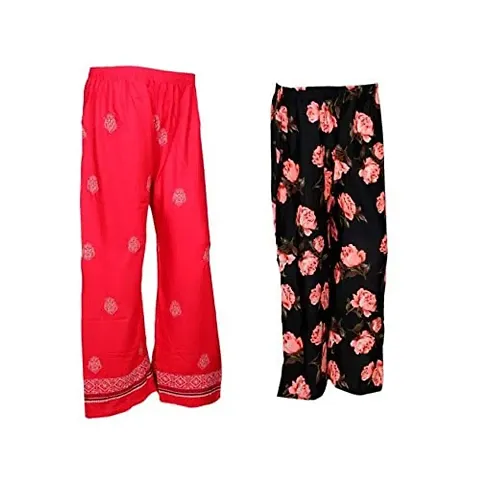 IndiWeaves 1 Pallazo 1 Embroidered Rayon Pallazo/Sarara/Pants for Women(Pack of 2)_Multicolor_7187971955-IW-NP-P2-FREE