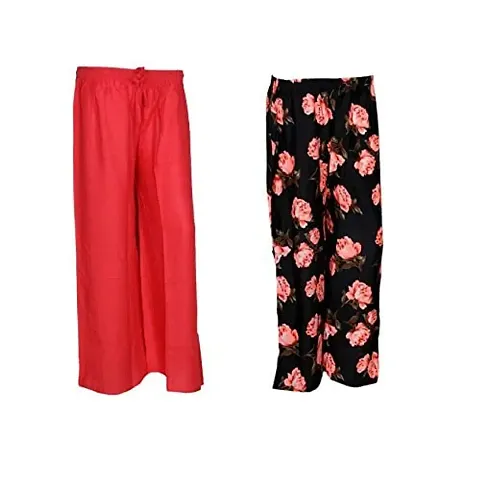 IndiWeaves 1 Pallazo 1 Solid Pallazo/Sarara/Pants for Women(Pack of 2)_Multicolor_7187971902-IW-NP-P2-FREE