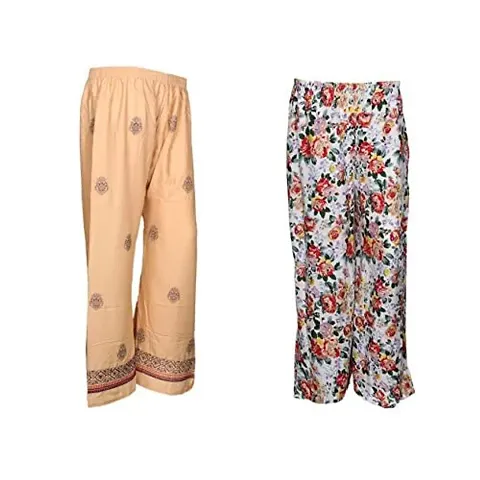 IndiWeaves 1 Pallazo 1 Embroidered Rayon Pallazo/Sarara/Pants for Women(Pack of 2)_Multicolor_7188271959-IW-NP-P2-FREE