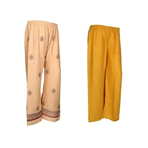 IndiWeaves 1 Solid Pallazo 1 Embroidered Rayon Pallazo/Sarara/Pants for Women(Pack of 2)_Multicolor_7189971959-IW-NP-P2-FREE