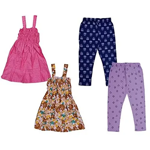 IndiWeaves Girl's Capri and Frock (Pack of 4)