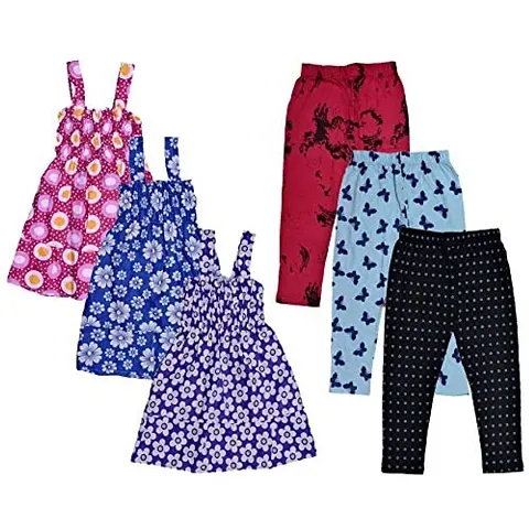 IndiWeaves Girl's Printed Capri and Cotton Frock (Pack of 6)
