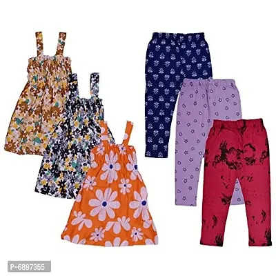 Buy IndiWeaves Girl's Printed Capri and Cotton Frock (Pack of 6