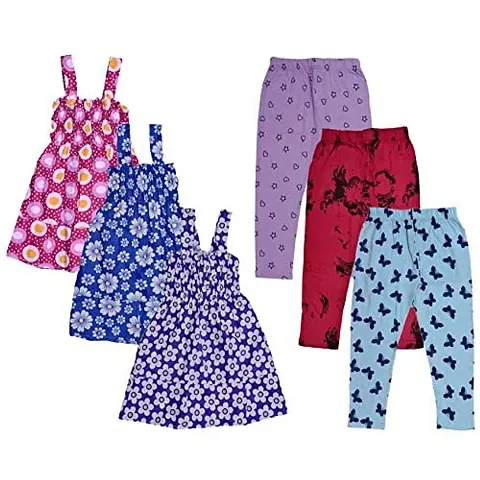 IndiWeaves Girl's Printed Capri and Cotton Frock (Pack of 6)
