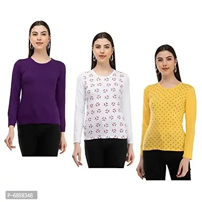 IndiWeaves Women's Full Sleeve Printed Cotton T-Shirts Pack of 3-thumb0