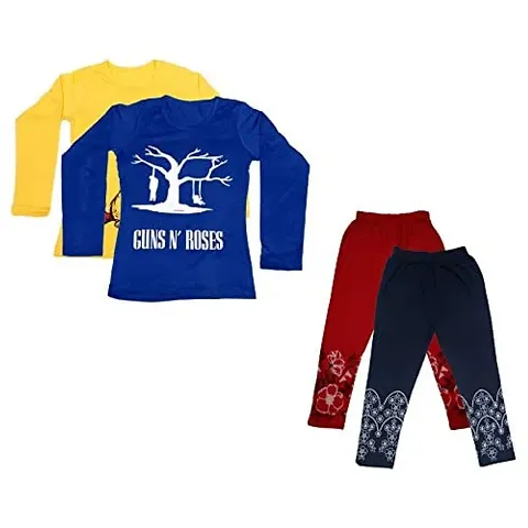 IndiWeaves Girls Combo Pack of Full Sleeve T-Shirts and 3/4th Capri Pants