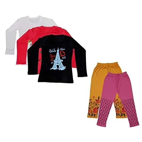 IndiWeaves Girls Combo Pack of Full Sleeve T-Shirts and Capris Pack of 5