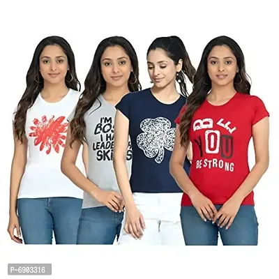IndiWeaves Women's Cotton Printed T-Shirts Pack of 4