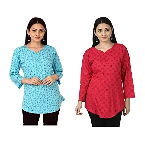 IndiWeaves#174; Straight Top/Short Kurti for Women/Girls [Pack of 2]