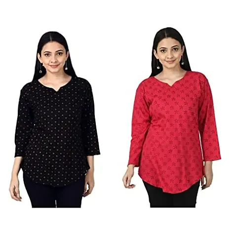 IndiWeaves#174; Straight Top/Short Kurti for Women/Girls [Pack of 2]