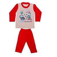 Indiweaves Kids Pure Cotton Round Neck Baba Suit (T-Shirt and Bottom) Red  Pink/Pink  Blue-3 to 3.5 Years-(10000-0105)-thumb1